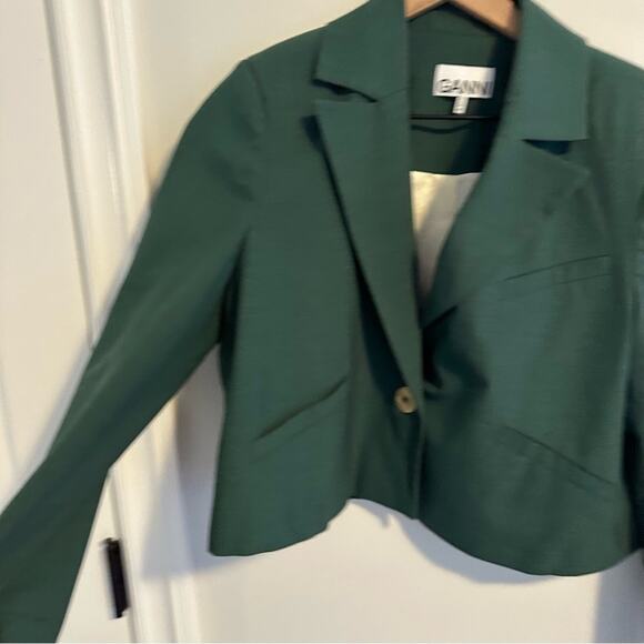 GANNI Green Cropped Blazer Jacket 34 Small - Picture 12 of 13